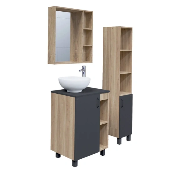 Тумба под раковину напольная Grossman Флай 71,5 см дуб сонома/серая, моноблок, под накладную раковину - фото 5