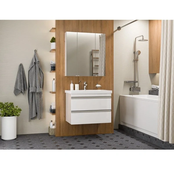 Тумба под раковину подвесная Misty Ингрид 75 см белая, современная, hi-tech - фото 3