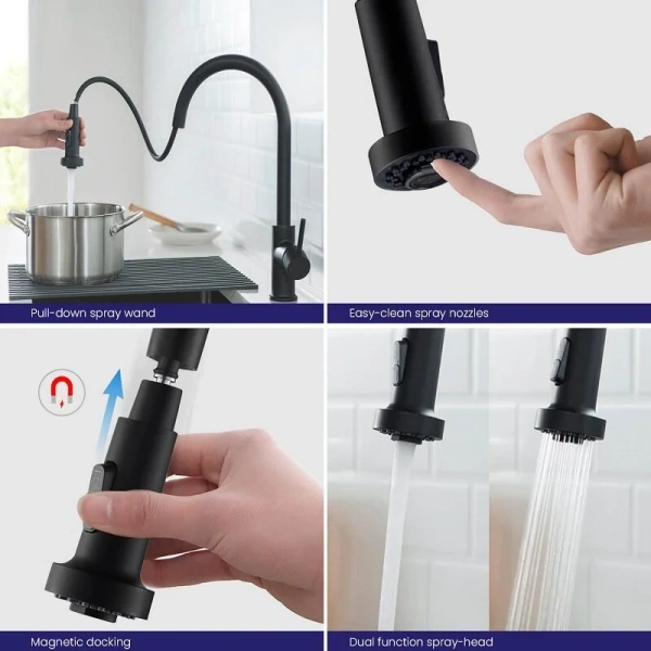 Смеситель для кухни черный Timo Saona 2316/03FL, высокие, округлая форма - фото 5