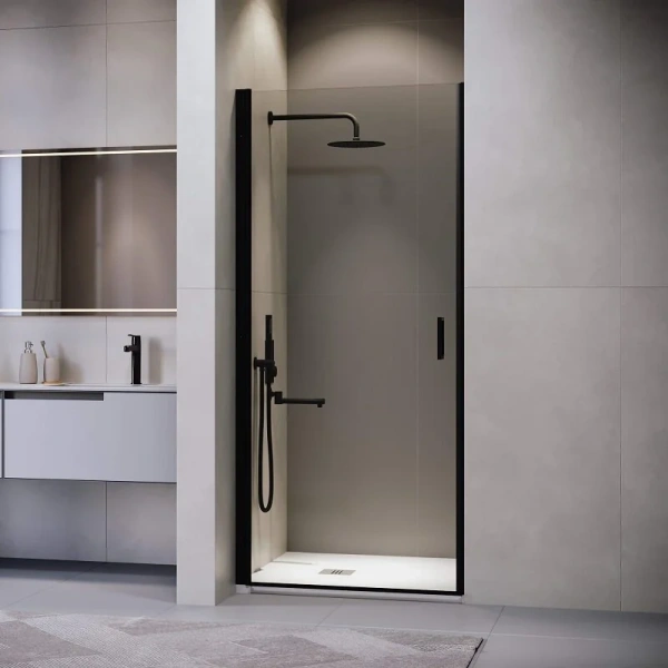 Душевая дверь в нишу RGW Leipzig LE-003B 60 см профиль черный, стекло прозрачное - фото 1