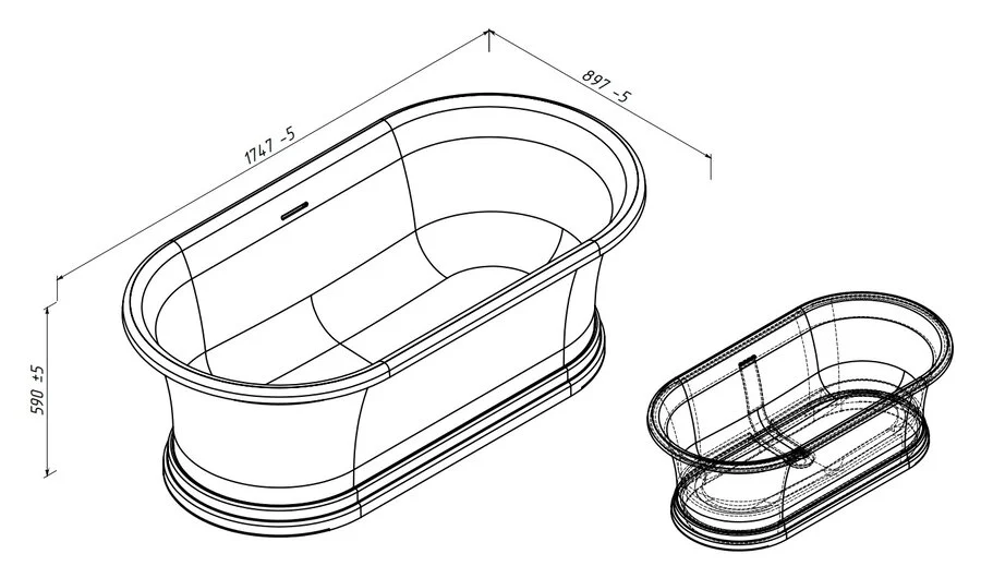 Ванна из искусственного камня Belux Монро ВМр-1750, 4810924265807, 175 x 90 см, белый - фото 3