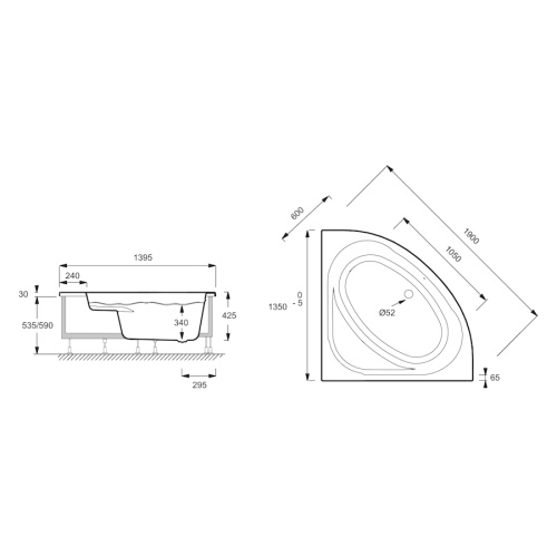 Ванна акриловая Jacob Delafon Domo 135x135 см белая - фото 4