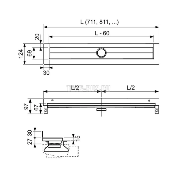 Дренажный канал Tece TECEdrainline 65 см для пристенного монтажа - фото 2