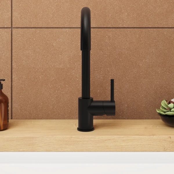 Смеситель для кухни VitrA Minimax S черный матовый, с поворотным изливом - фото 7