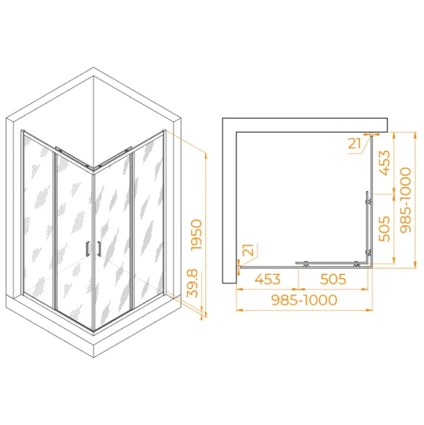 Душевой уголок RGW Passage PA-030B 100x100 см профиль черный стекло матовое - фото 2