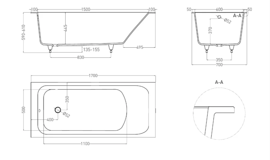 Ванна из искусственного камня Salini Orlando 170x70 см S-Sense белая глянцевая, литьевой мрамор - фото 2