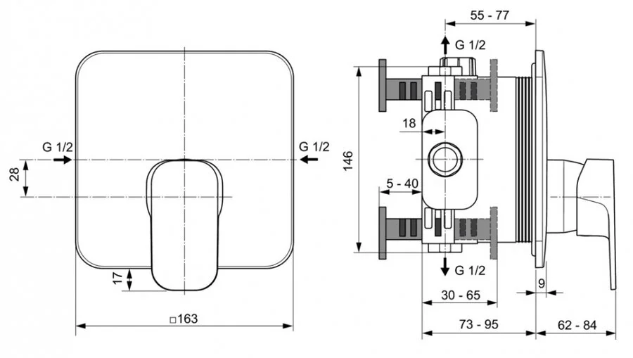 Смеситель для душа Ideal Standard Tonic II A6339AA с внутренней частью - фото 2