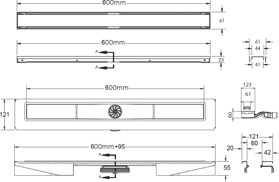 Душевой лоток BERGES В1 Antik 60 см матовый хром index_1 - фото 8