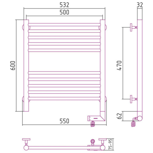 Полотенцесушитель электрический Сунержа Богема 2.0 50х60 см без покрытия - фото 4