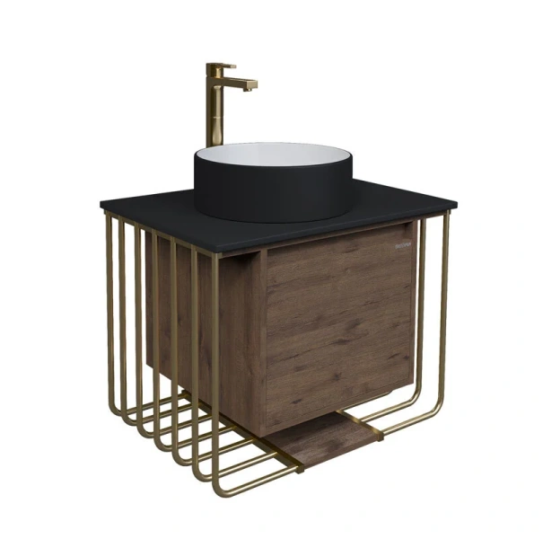 Тумба под раковину подвесная Grossman Винтаж 70 см веллингтон/золото, подвесная, пристенная - фото 4