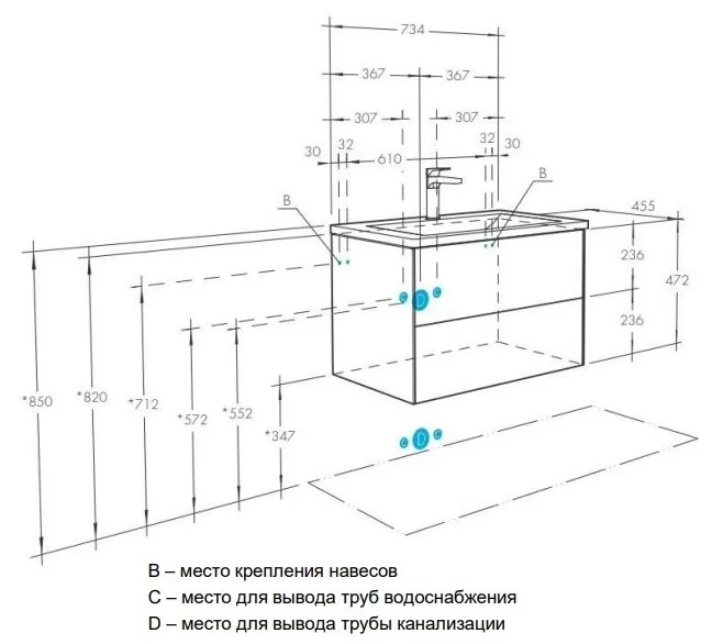 Тумба с раковиной подвесная Акватон Сохо 1A258101AJ 75 см с механизмом открывания Push-To-Open - фото 2