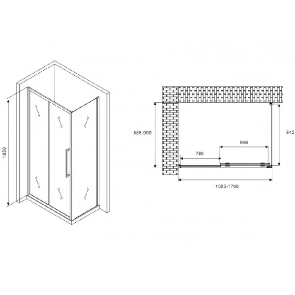 Душевой уголок Abber Schwarzer Diamant 170x90 см профиль хром, прямоугольные - фото 2