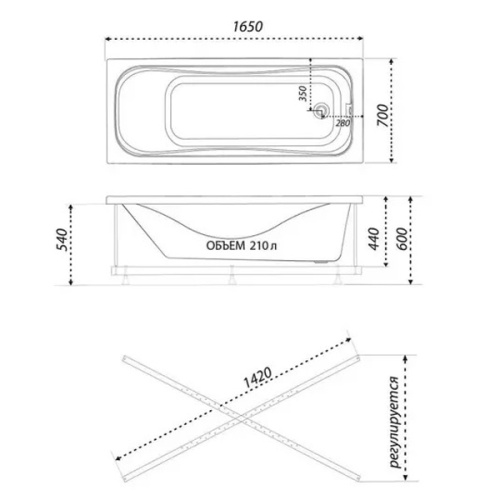 Ванна акриловая Triton Стандарт 165х70 см белая, 165x70 см - фото 4