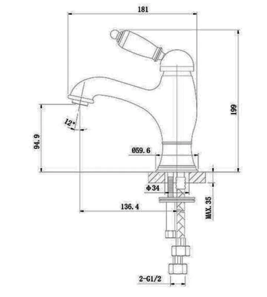 Смеситель для раковины Caprigo Adria-Uno 02-520-crm, с донным клапаном, хром (УК043088) - фото 2