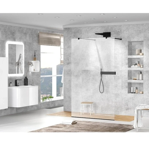 Душевая перегородка Cezares Liberta 110 см стекло прозрачное, профиль черный, черные - фото 3