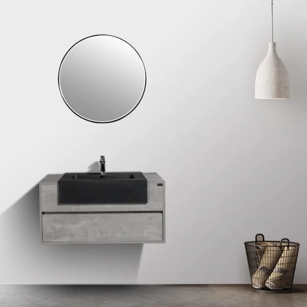 Тумба с раковиной подвесная Black&White Universe 100 см серая, комплект (набор) - фото 8