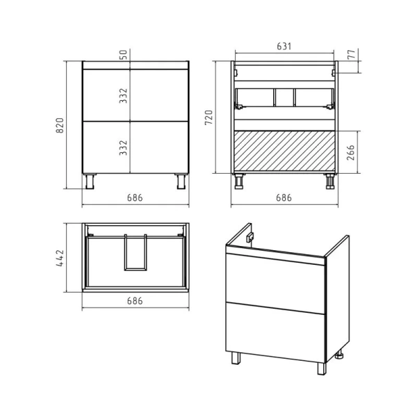 Тумба под раковину напольная Misty Атлантик 70 см белая, в наличии - фото 2