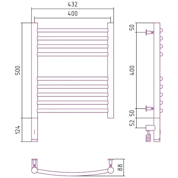 Полотенцесушитель электрический Сунержа Богема 3.0 40х50 см левый, без покрытия, современные, hi-tech - фото 2