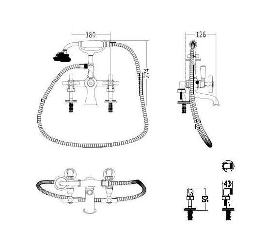Смеситель для ванны с лейкой и шлангом Devon&Devon Austin UTAU933P - фото 4