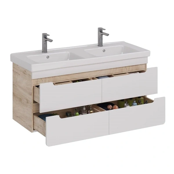 Тумба с раковиной подвесная Lemark Olivia LM08OL125T 125 см 4 ящика, с двойной раковиной, под накладную раковину - фото 5