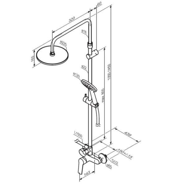 Душевая стойка Damixa Jupiter черная, современные, hi-tech - фото 2