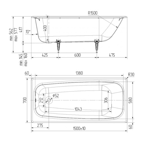 Ванна чугунная Универсал Классик 150х70 см белая - фото 2