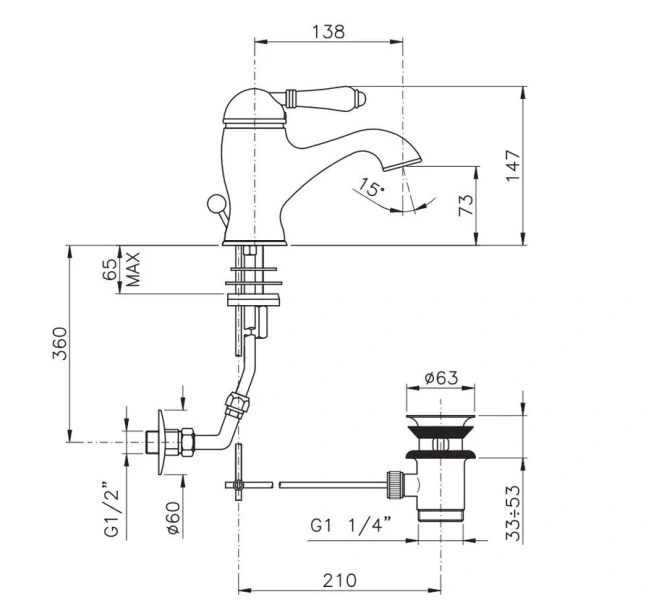 Смеситель для раковины, ручка 75 El Capitan, Nicolazzi Classica 3402, классические, ретро - фото 3