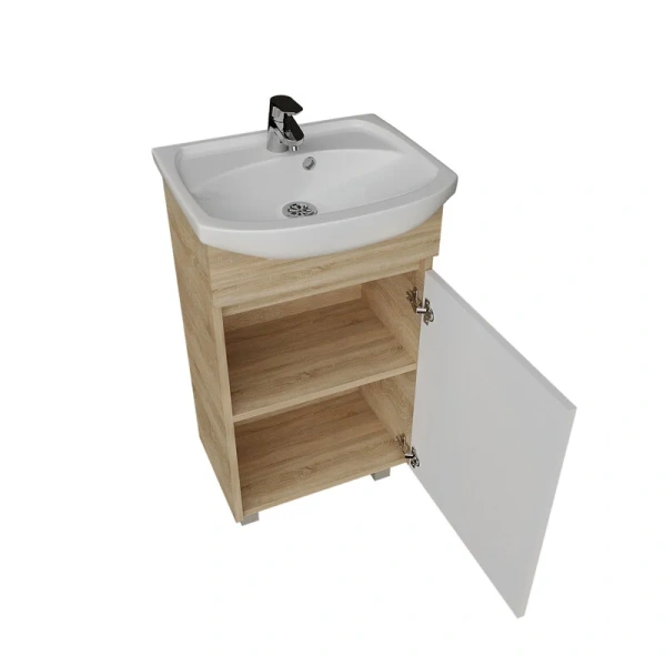 Тумба под раковину напольная Grossman Поло 48,4 см дуб сонома/белая, современная, hi-tech - фото 3