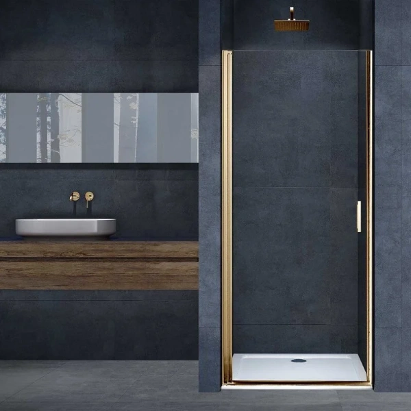 Душевая дверь в нишу Vincea Alpha 70 см профиль брашированное золото стекло прозрачное - фото 1