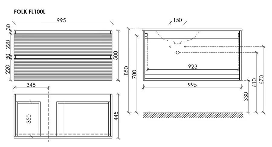 Тумба под раковину подвесная Sancos Folk 100 см левая ergraut soft, современная, hi-tech - фото 3