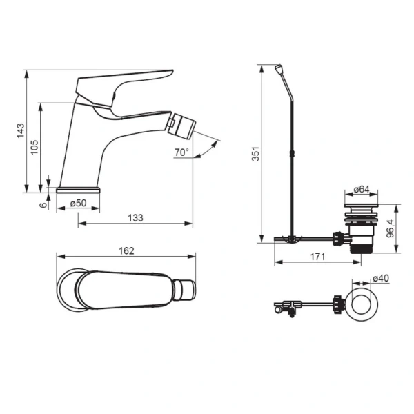 Смеситель для биде Damixa Jupiter 770240 с донным клапаном - фото 2