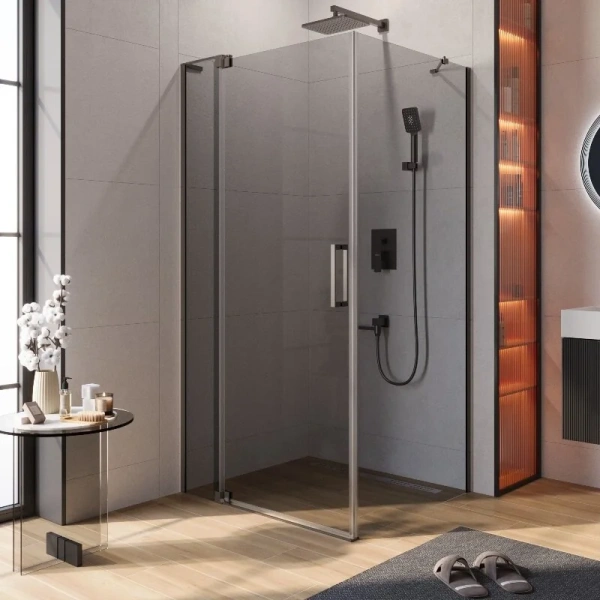 Душевой уголок Cezares Slider 110х90 см стекло серое профиль оружейная сталь - фото 1