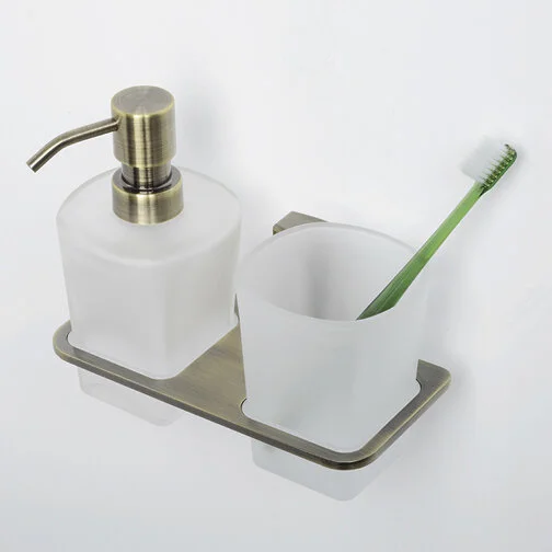 Стакан для ванной и дозатор для мыла WasserKRAFT Exter светлая бронза - фото 3