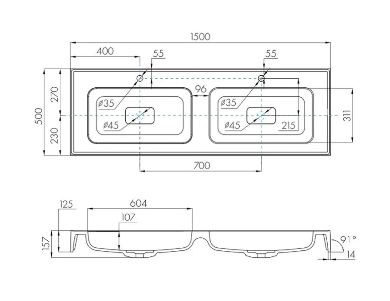 Раковина Акватон Ричмонд 150 см белая, современные, hi-tech - фото 2