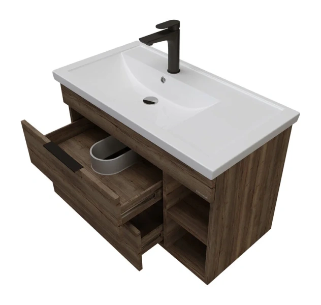 Тумба под раковину подвесная Grossman Форта 76,5 см темный дуб галифакс, подвесная, пристенная - фото 4