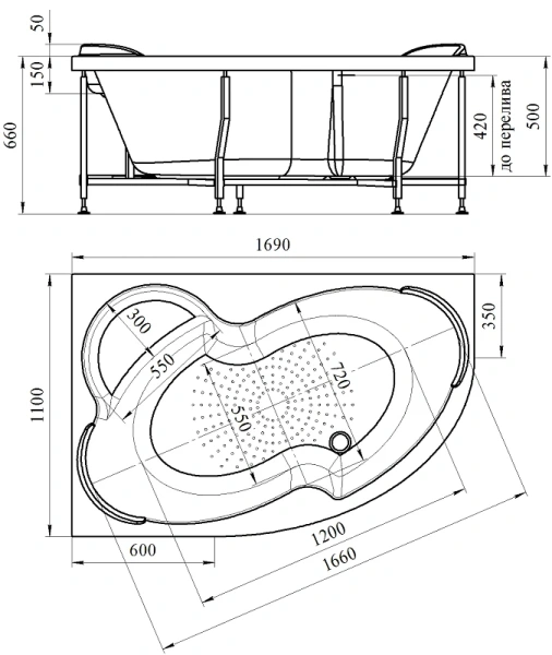 Ванна гидромассажная акриловая Vannesa Massage Ирма с полотенцедержателем, 169 х 110 см, система актив хром, левая/правая - фото 3