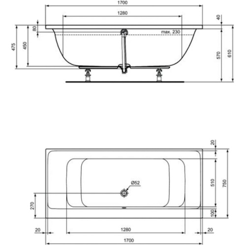 Ванна акриловая Ideal Standard Connect Air E1066 170х75 см встраиваемая - фото 3