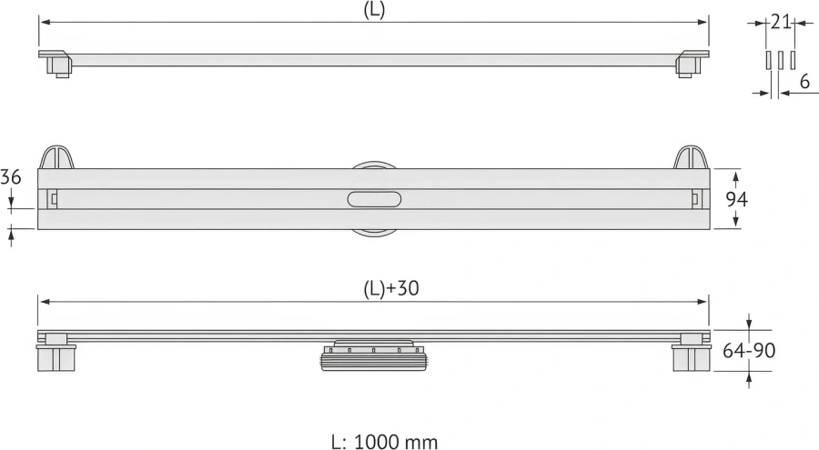 Душевой лоток BERGES Super Slim 100 см вертикальный выпуск, хром, матовый хром, золото index_1 - фото 10