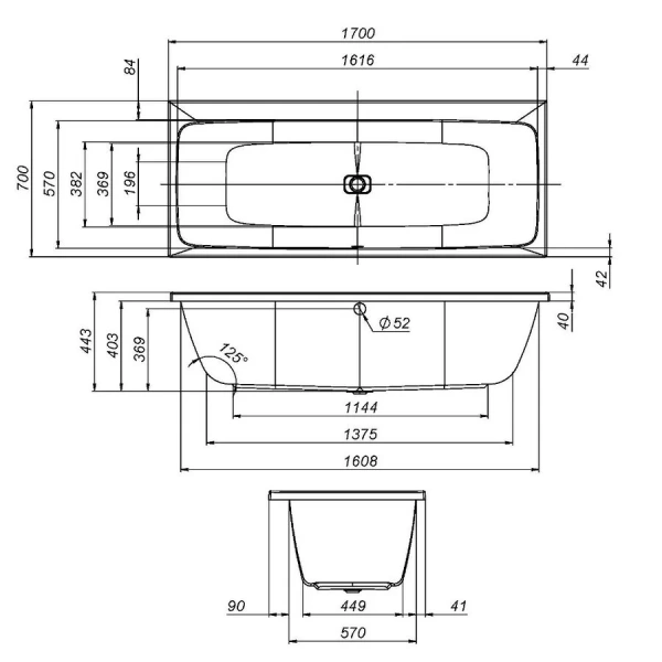 Ванна акриловая Am.Pm Func 170x70 белая, акриловые - фото 2