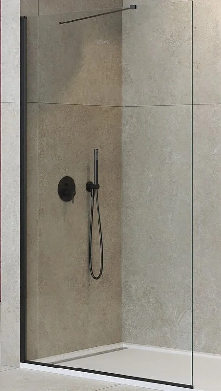 Душевая перегородка Cezares Liberta 110 см стекло прозрачное, профиль черный - фото 1