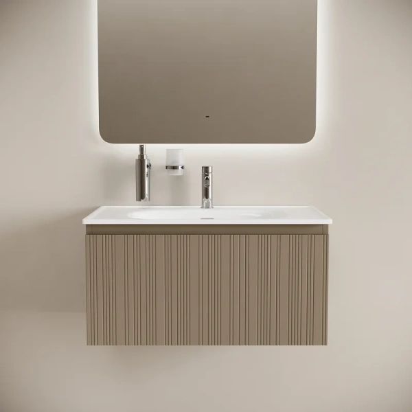 Тумба под раковину подвесная Sancos Code 80 см серо-бежевая, современная, hi-tech - фото 3