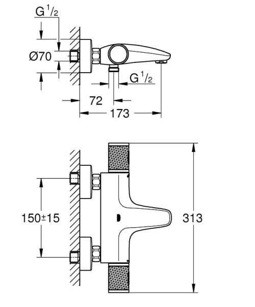 Смеситель для ванны Grohe Grohtherm 1000 Performance термостатический - фото 2
