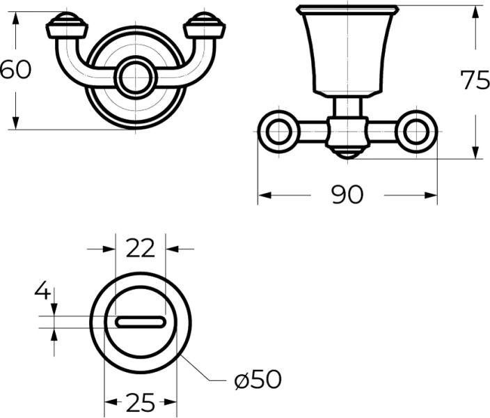 Крючок для ванной Cezares Liberty двойной - фото 3