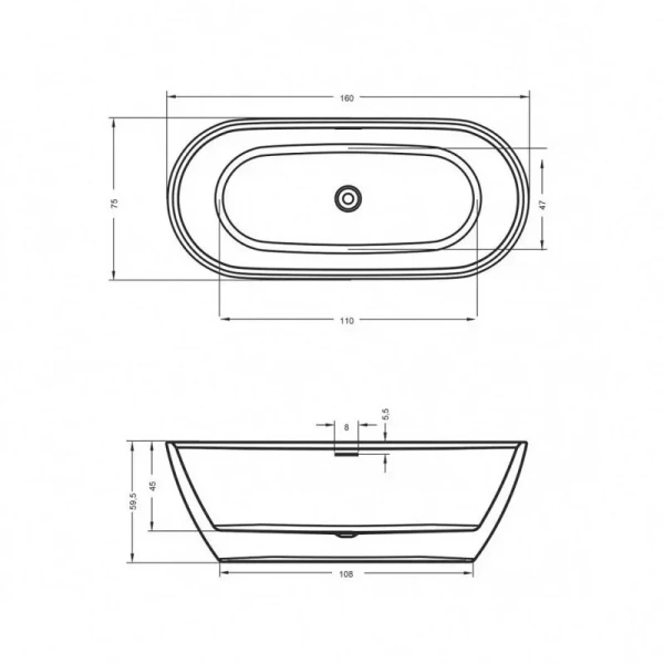 Ванна акриловая Riho Inspire FS B091001005, 160 x 75 см, цвет белый - фото 2