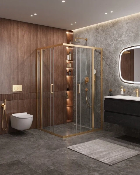 Душевой уголок Cezares Molveno 130х120 см прозрачное стекло профиль золото - фото 4