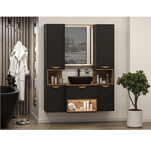 Тумба под раковину подвесная Brevita Bergen 60 см черная, под накладную раковину - фото 5