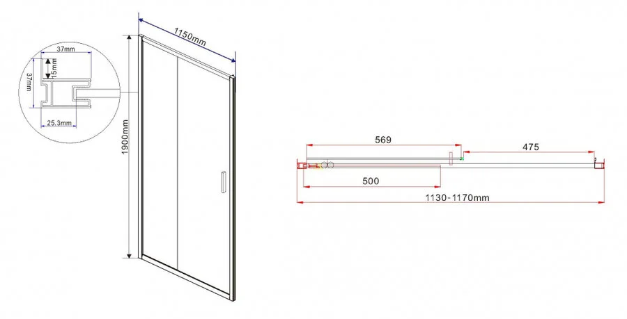 Душевая дверь в нишу Vincea Garda 115 см стекло прозрачное, современные, hi-tech - фото 2