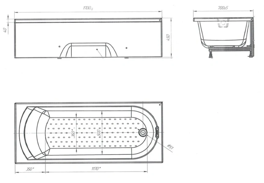 Ванна акриловая Poseidon Lily 01лил1770 170 x 70 см, белая - фото 3