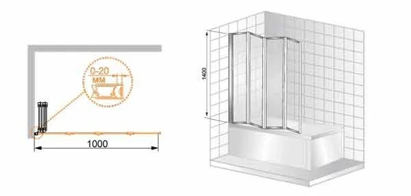 Шторка для ванны Cezares Pratico V4 100х140 см левая, рифленое стекло, 100 см - фото 2