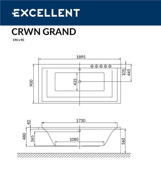 Ванна акриловая Excellent Crown Grand 190 х 90 см - фото 4